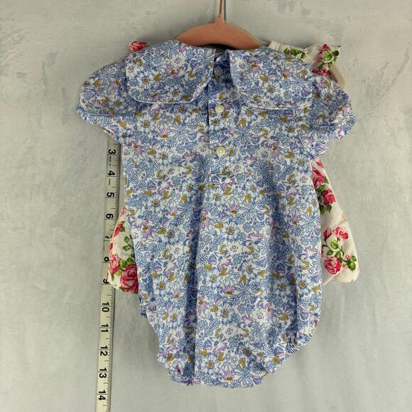 Romper Lot Of 2 Baby Girl 6 Mo Floral Rose Bow Bib Ribbon Spring Easter Church - Picture 5 of 9